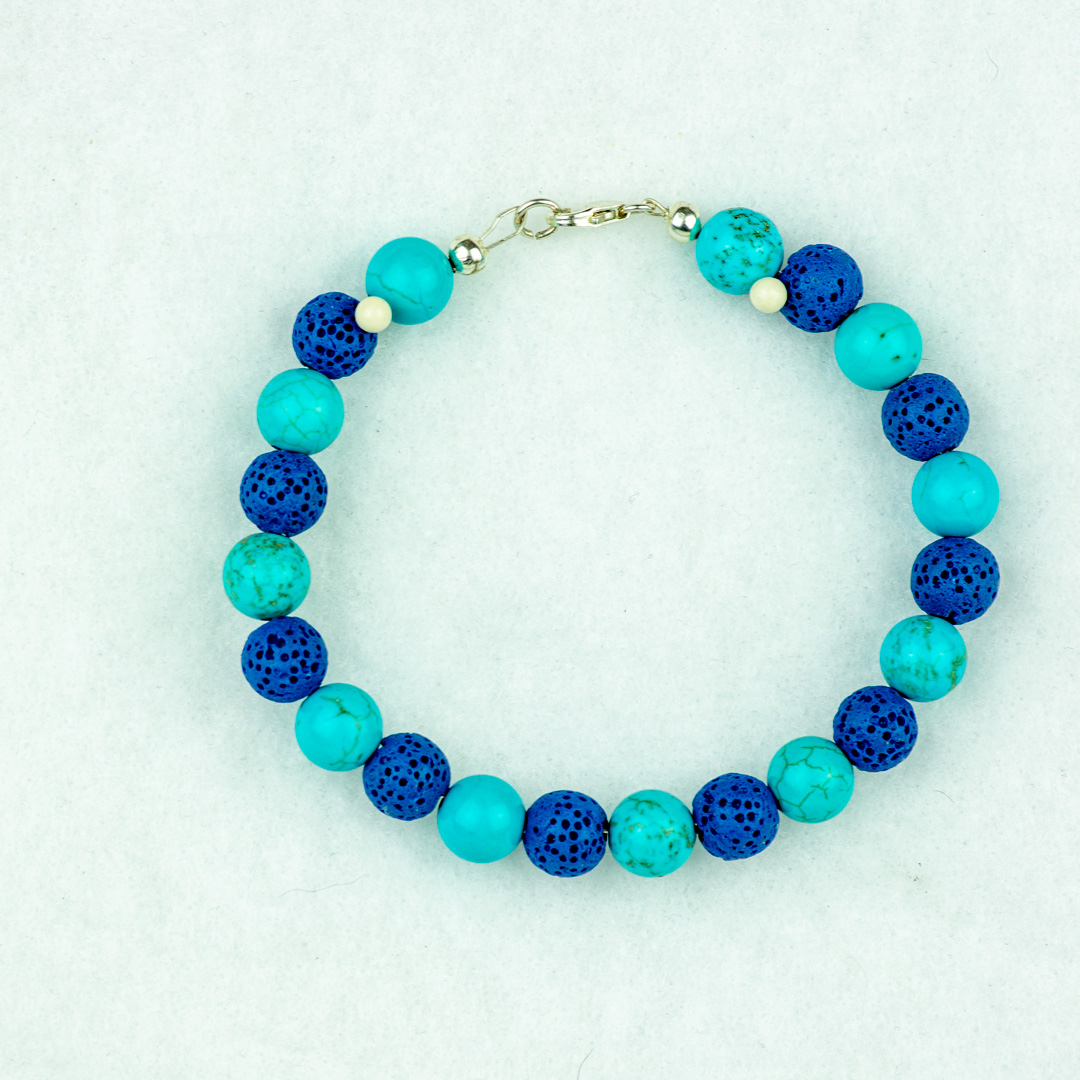 Aquamarine and Blue Lava Stone Beaded Bracelet