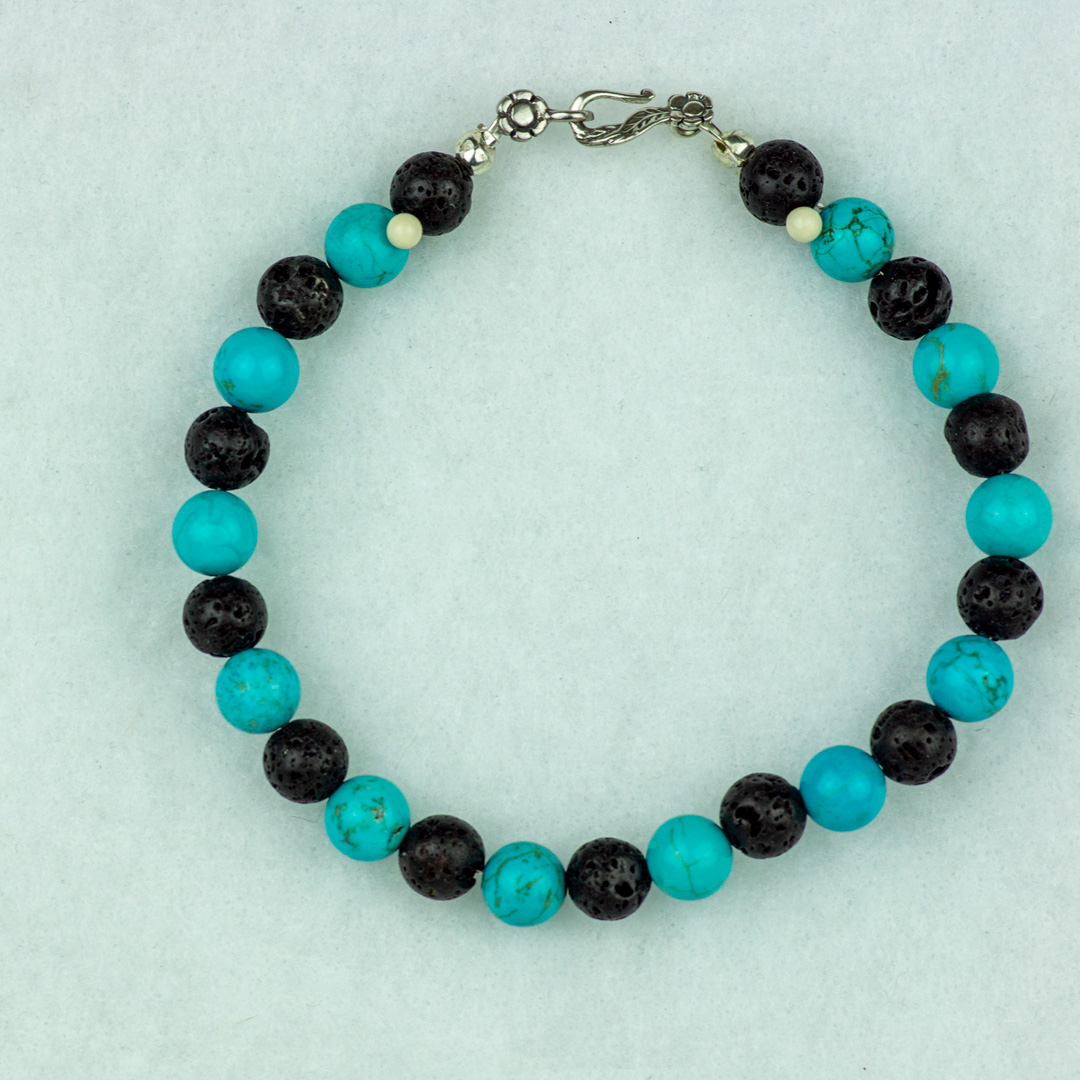 Turquoise and Black Lava Stone Beaded Bracelet