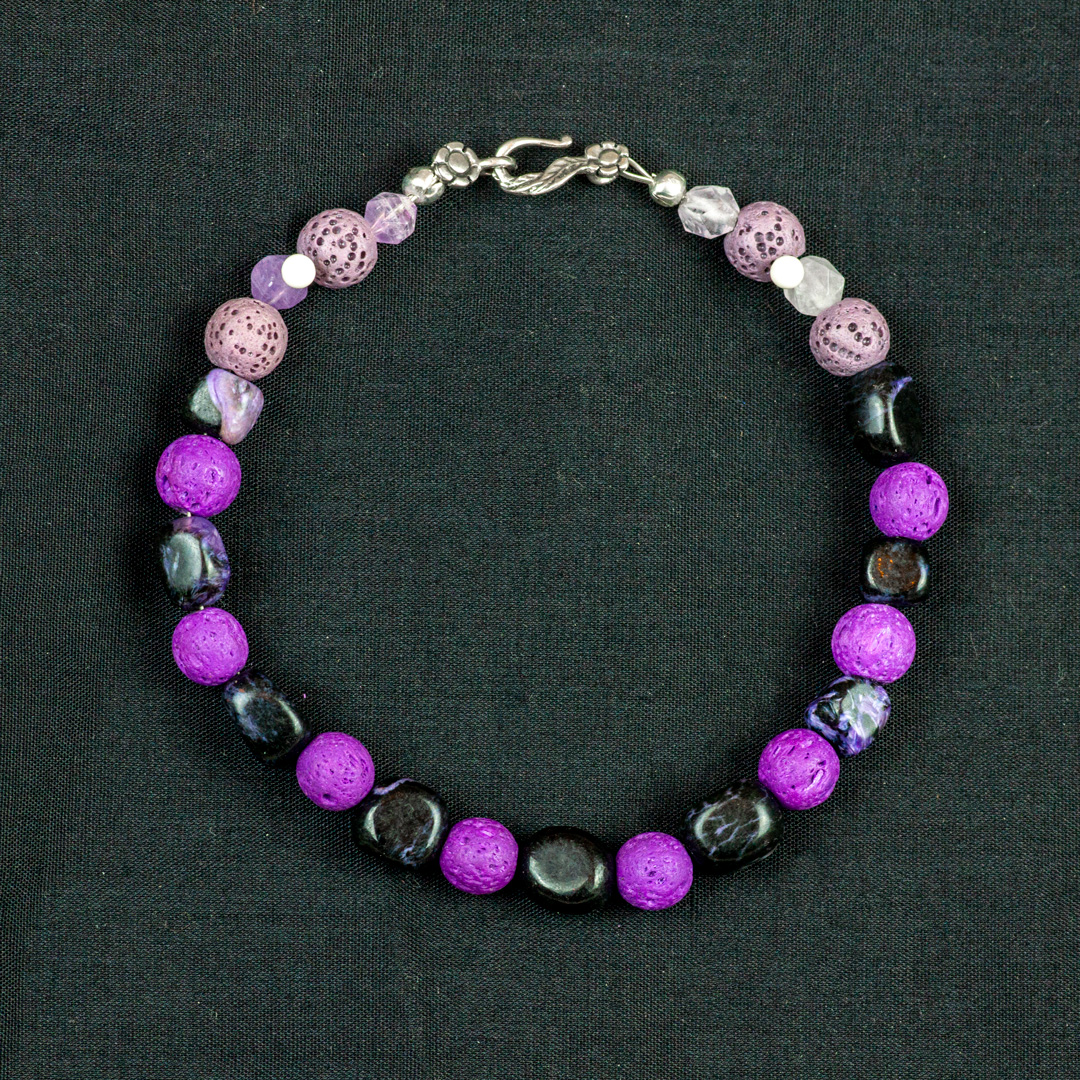 Amethyst and Purple Lava Stone Beaded Bracelet