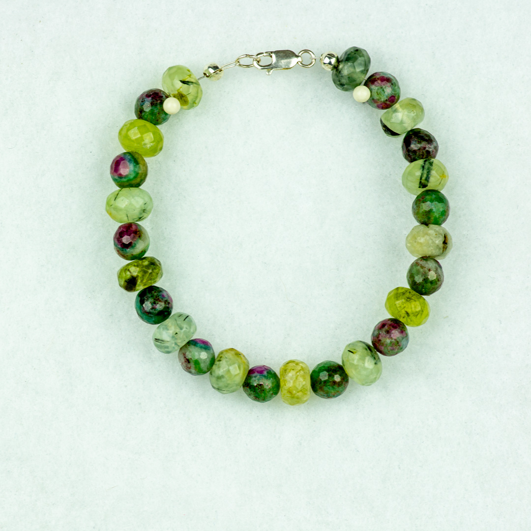 Moss Agate and Ruby Zoisite Beaded Bracelet