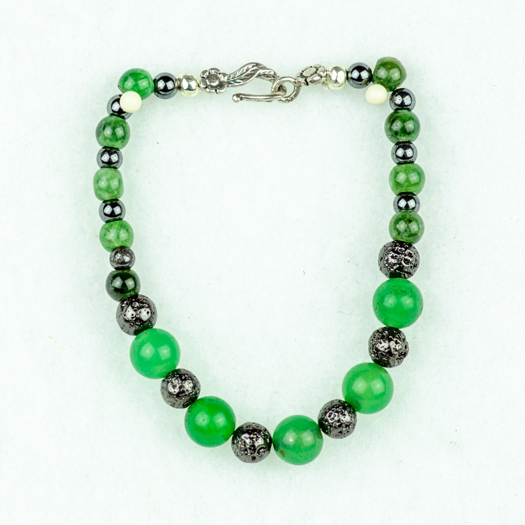 Jade, Hematite and Black Lava Stone Beaded Bracelet