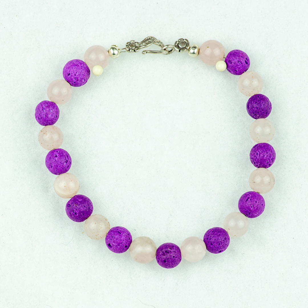 Rose Quartz and Purple Lava Stone Beaded Bracelet