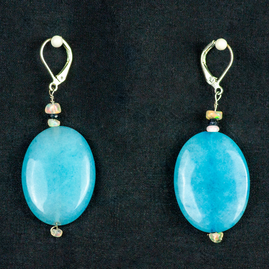 Apatite Earrings with Opal and Sapphire Accents