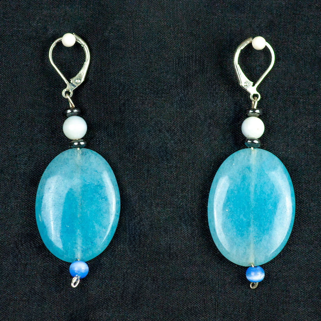Apatite Earrings with Onyx and White Jade Accents