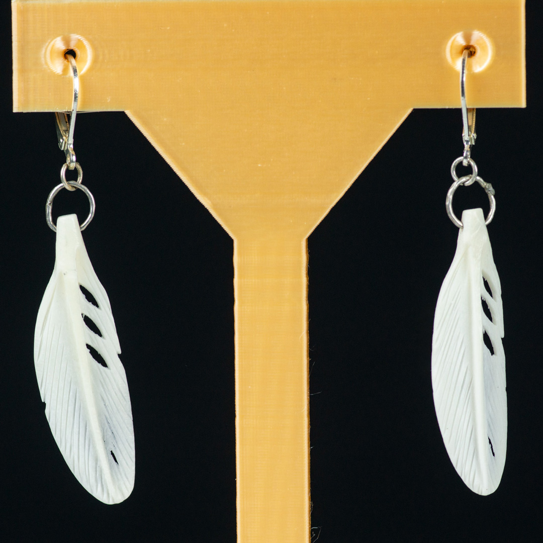Hand Carved Bone Feather Earrings